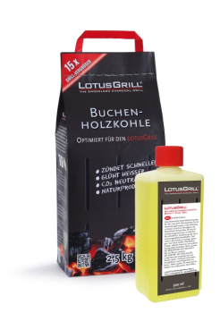 Spar-Set: LotusGrill Buchenholzkohle 2,5 kg Sack + Brennpaste 500 ml